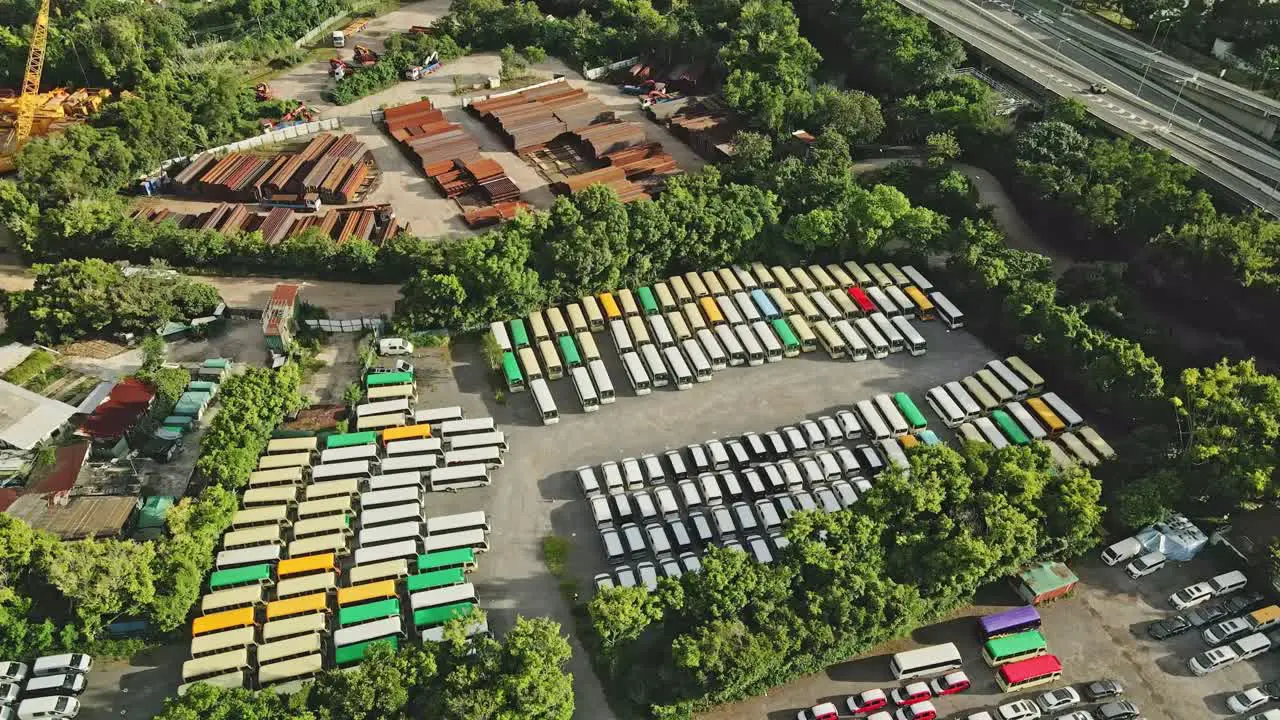 Minibuses parked at depot during COVID-19 pandemic Hong Kong