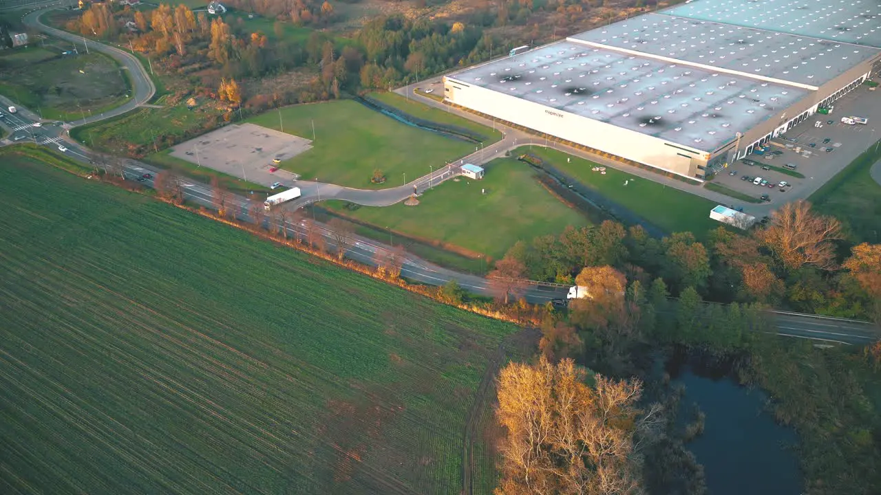 Aerial view of warehouse storages or industrial factory or logistics center from above