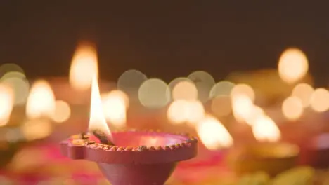 Close Up Of Burning Lamps Celebrating Festival Of Diwali 5