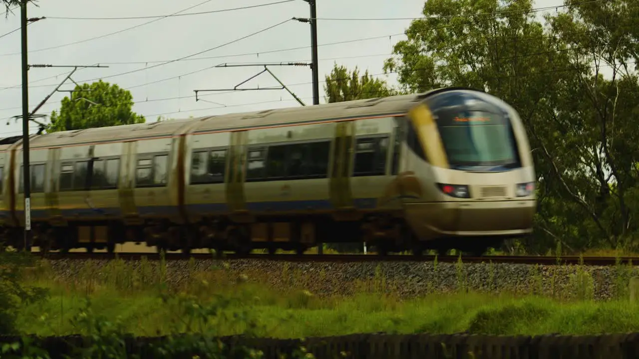 Slow pan shot of train passing by