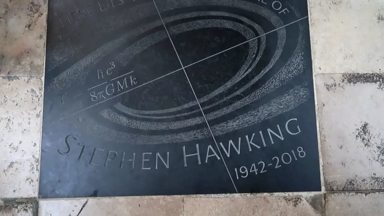 Stephen Hawking grave plate located inside of Westminster Abbey