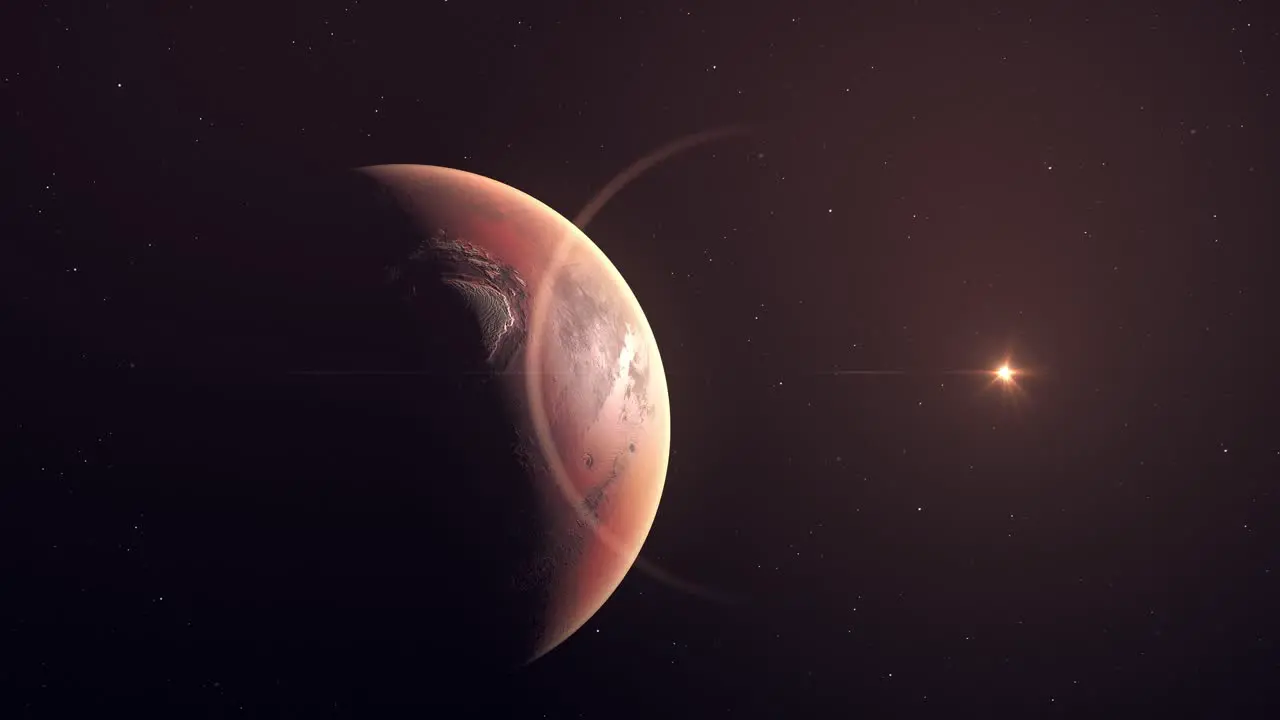 Planet Mars And Glowing Sun View On Space