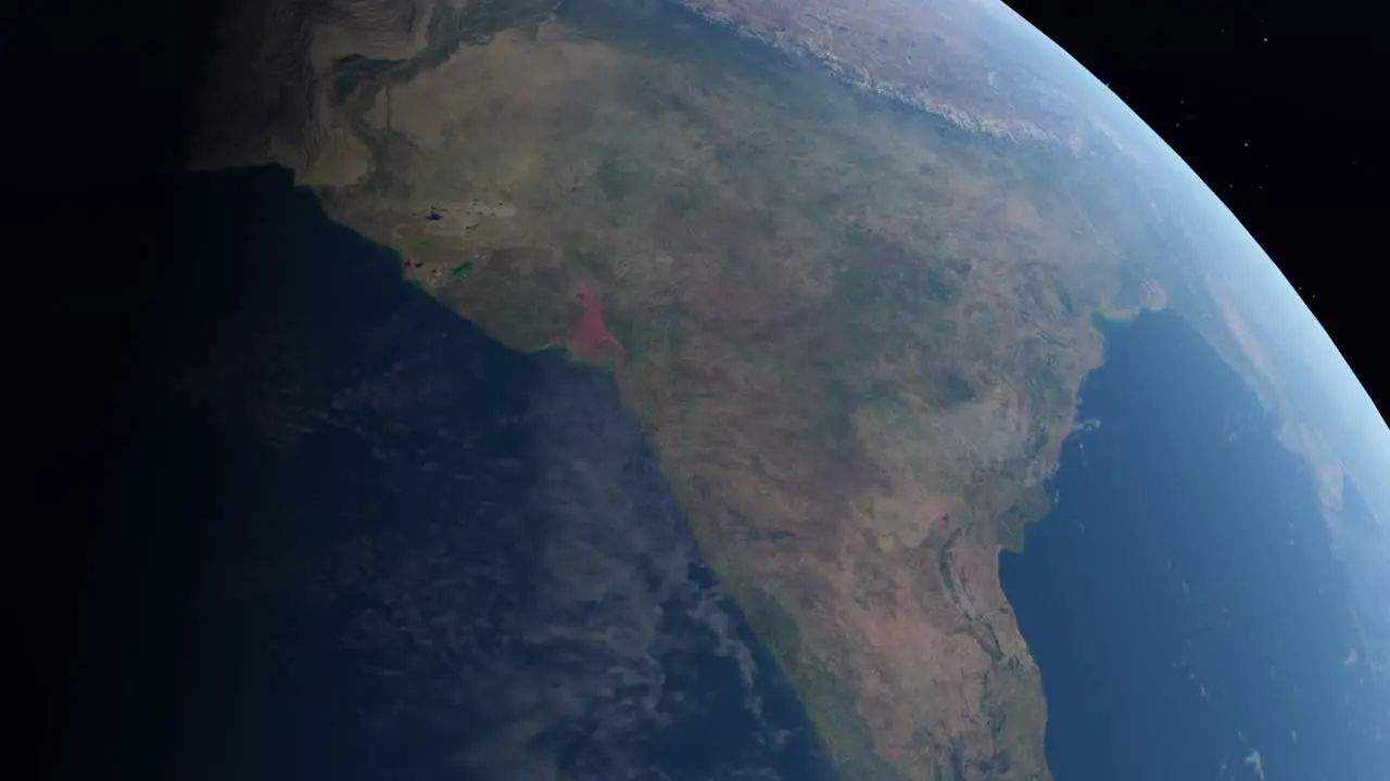 3D animation showing India from space