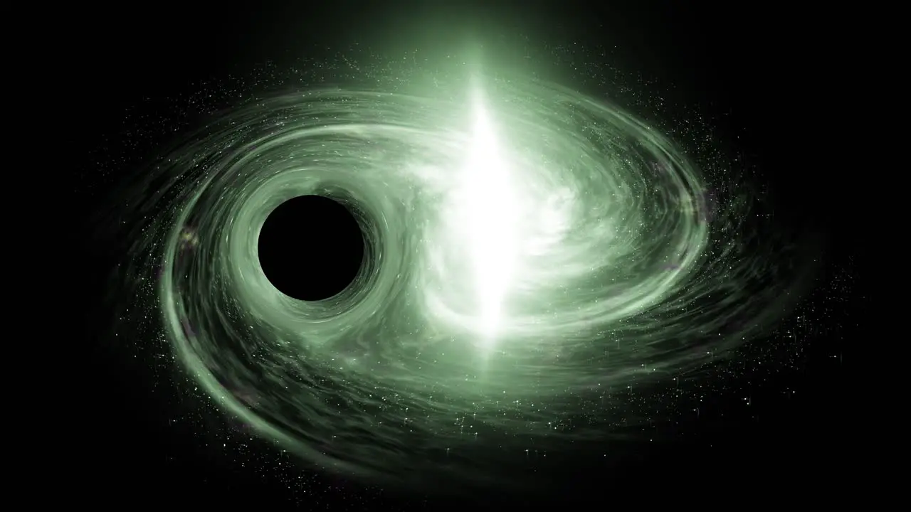 A super massive black hole passing by a giant green galaxy bending time and space