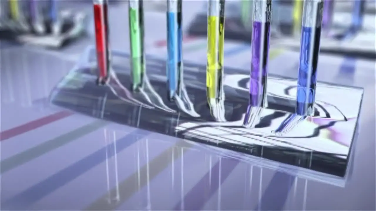 Glass test tubes filled with colored chemicals and clinical samples for testing background