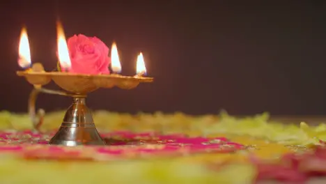 Still Life Of Five Wick Lamp With Decorations Celebrating Festival Of Diwali 1