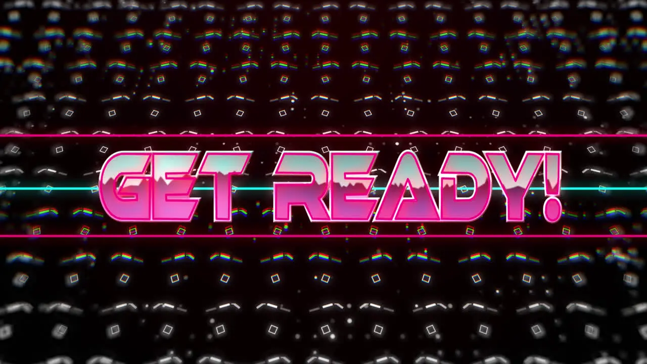 Animation of get ready over black background with moving squares