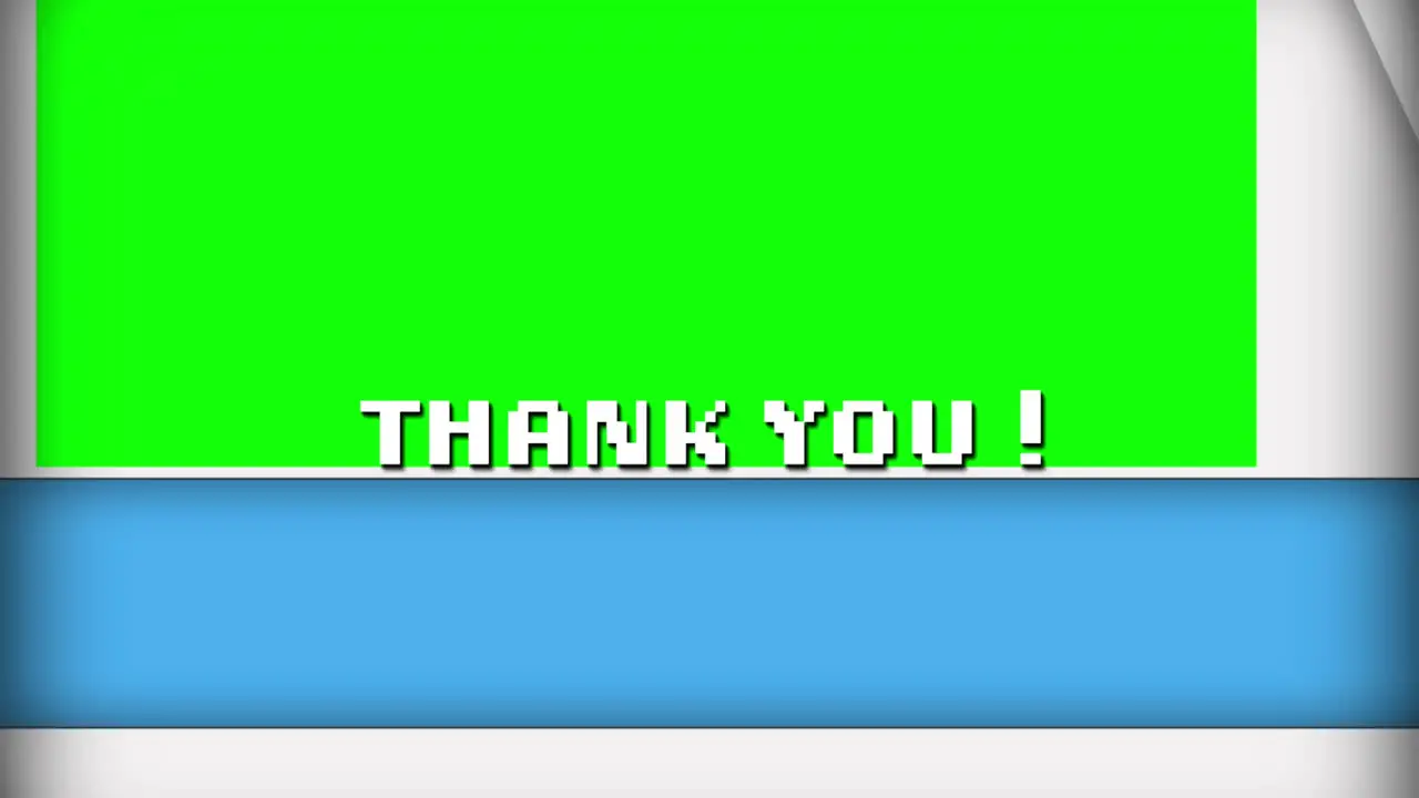 Animation of thank you over background with blue and green geometrical shapes