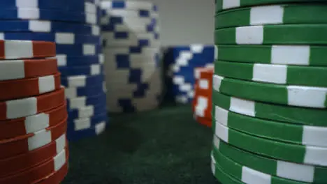 Sliding Extreme Close Up Shot Past Towers of Poker Chips