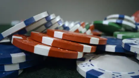 Sliding Extreme Close Up Shot Passing Over a Pile of Poker Chips