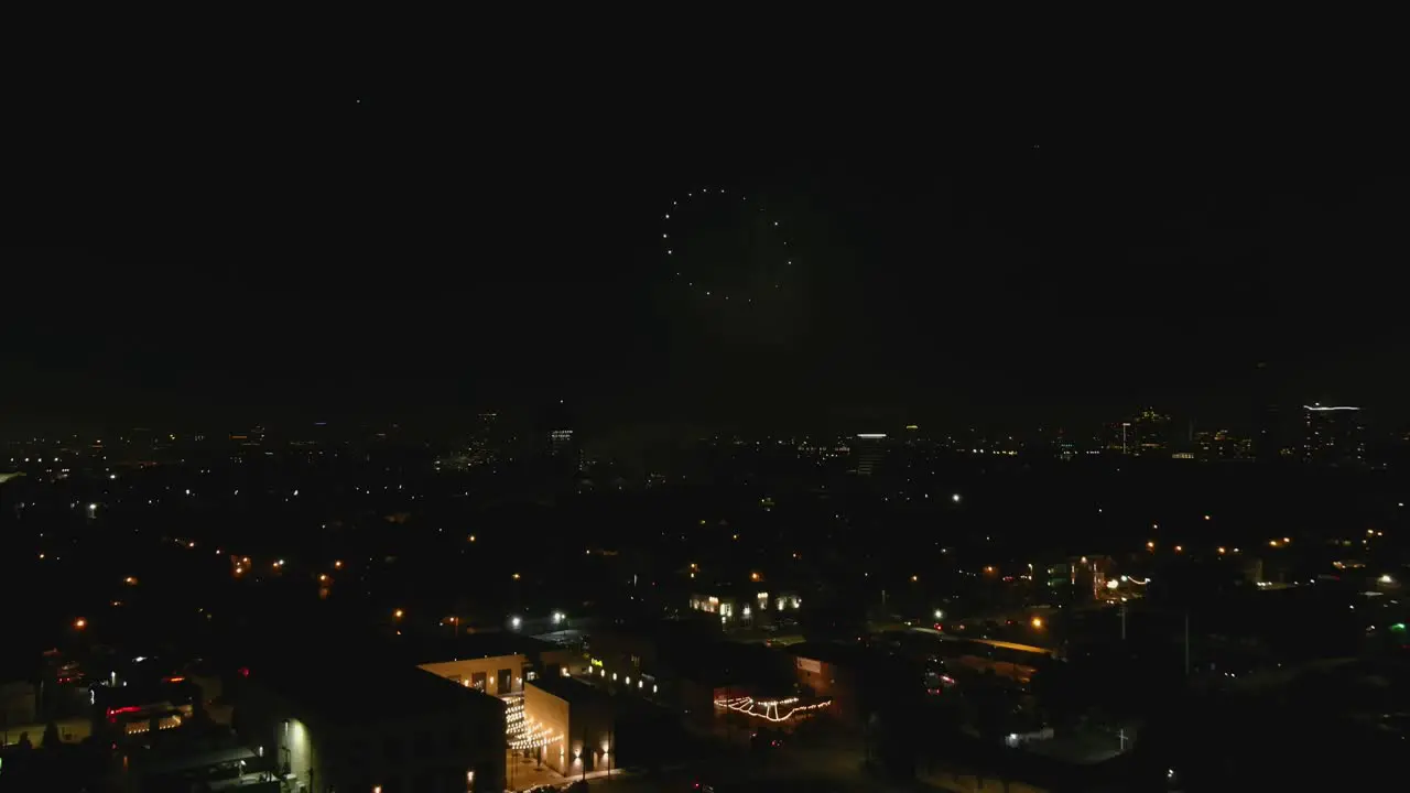 Aerial of Houston 4th of July fireworks at night