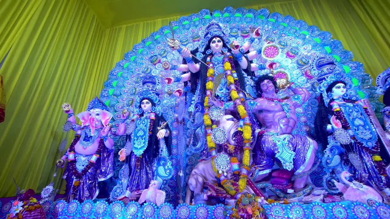 The biggest festival of West Bengal is Durga Puja with the idol of Durga Thakur