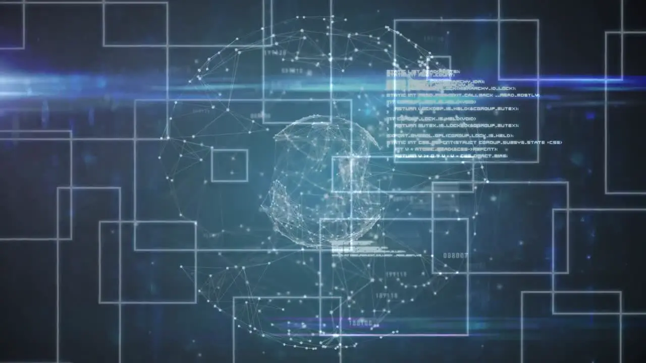 Animation of a globe made of connections spinning with data and information moving