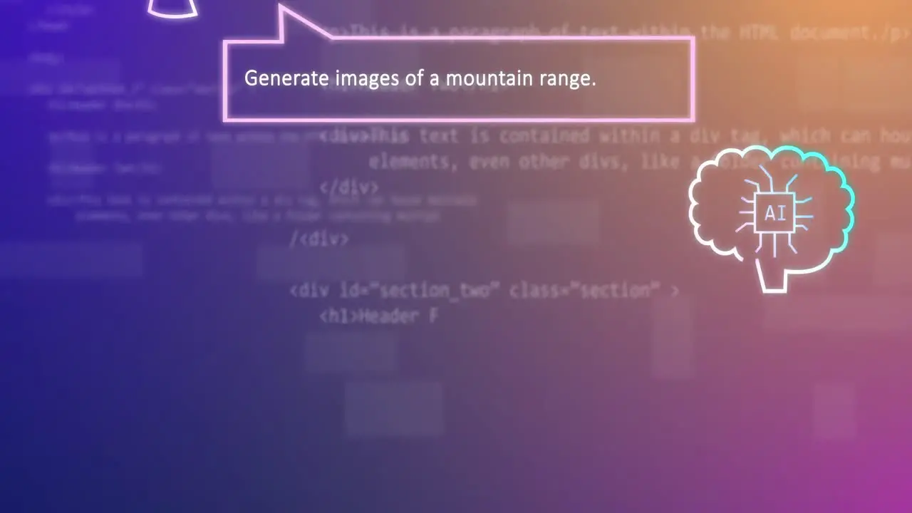 Animation of ai technology chat and images of mountains over data processing