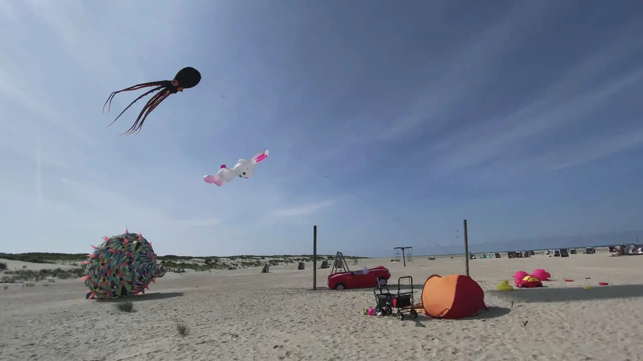 Octopus and bunny kites flying at the beach on Norderney