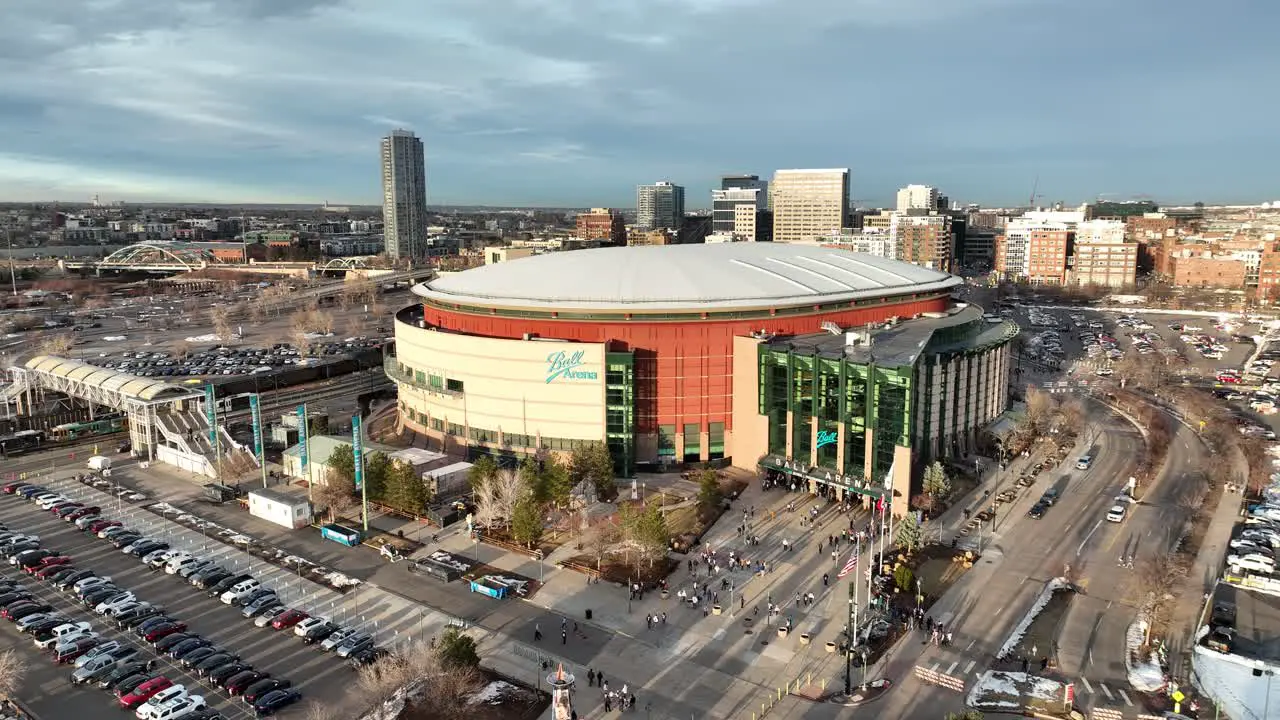 Crowds entering Ball Arena in Denver to attend an event