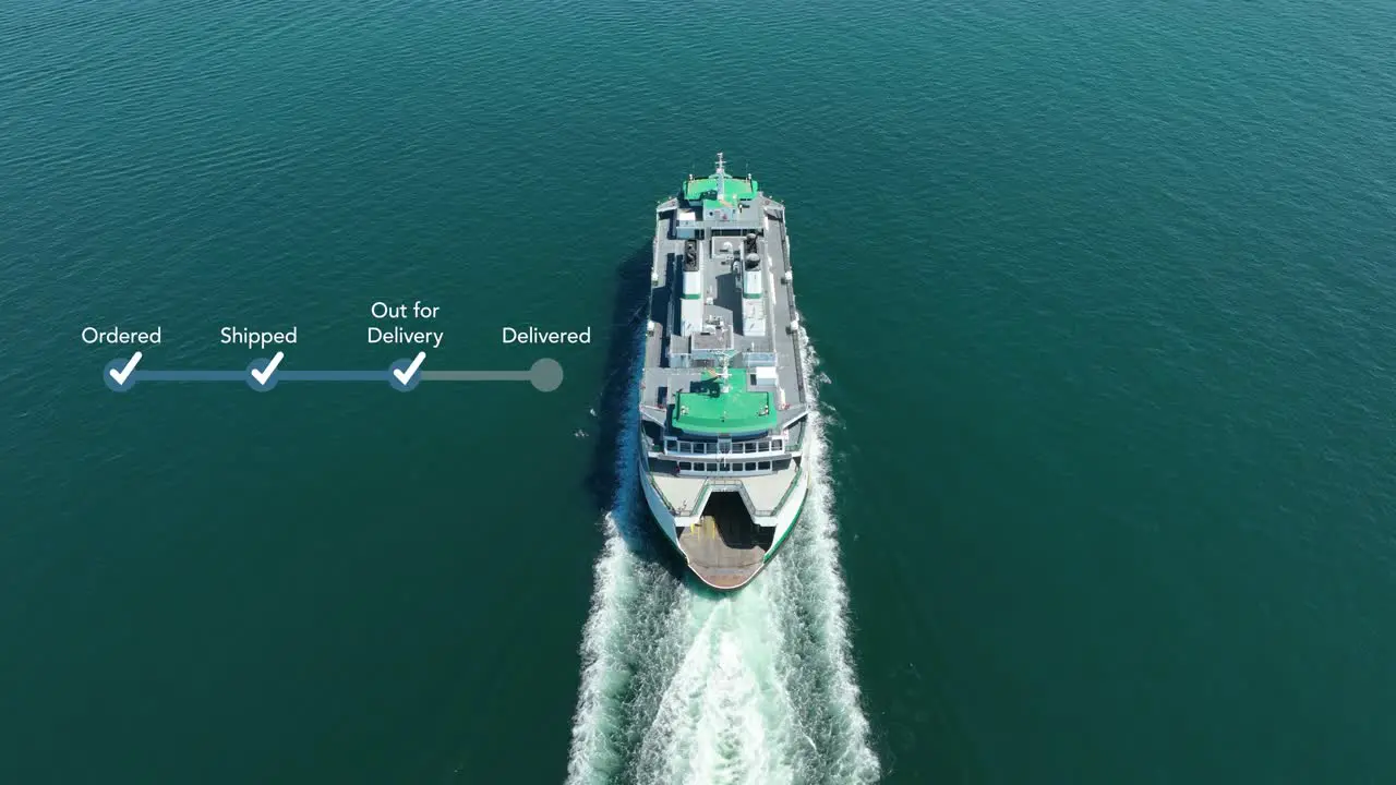 Animated progress bar over a large sea vessel out making deliveries