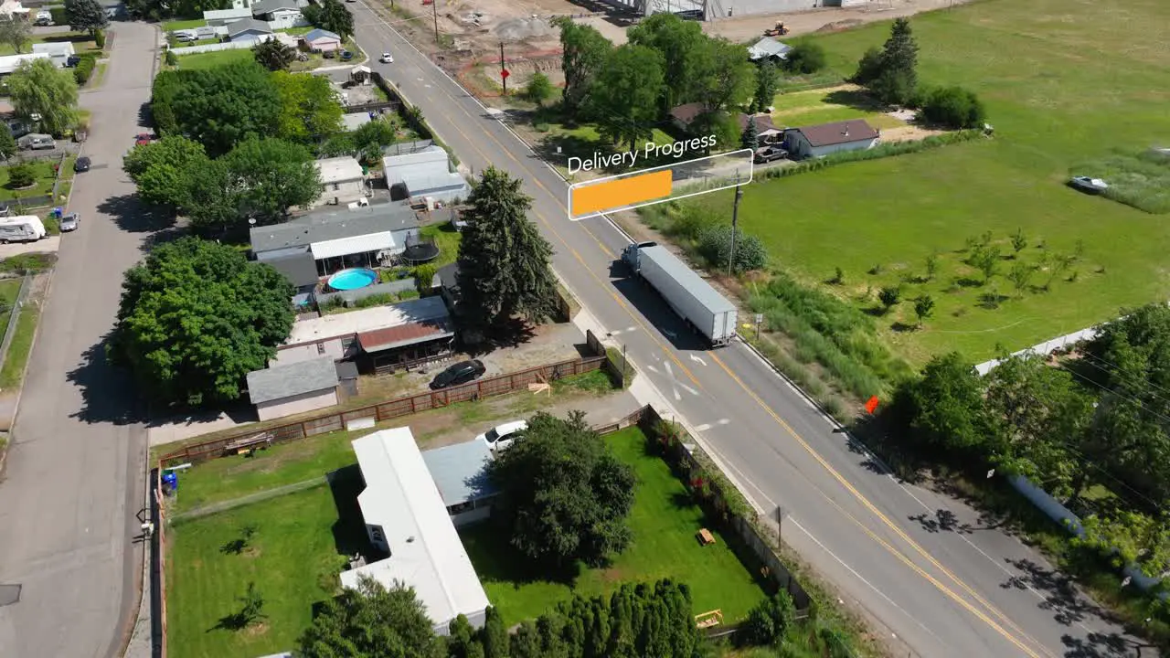 Drone shot of a semi truck driving to its next drop off destination