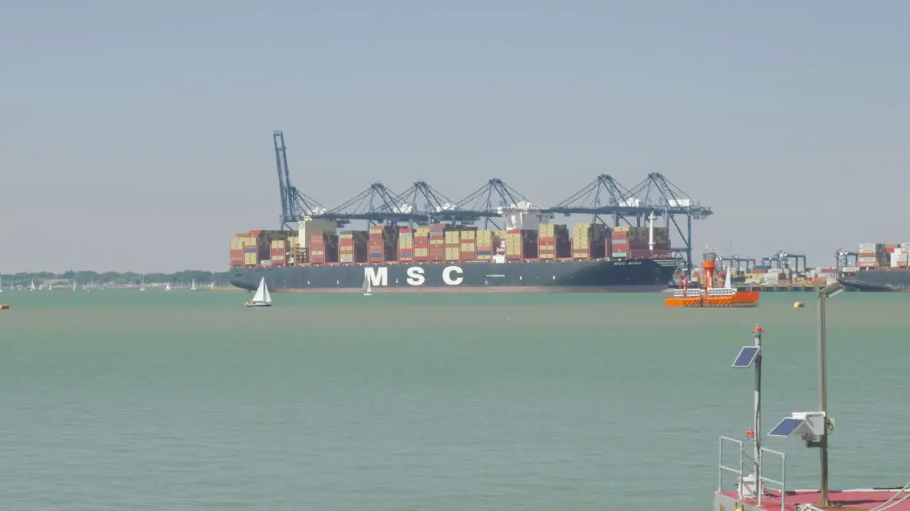 MSC Mega Container Ship docked at Harwich port cranes unloading