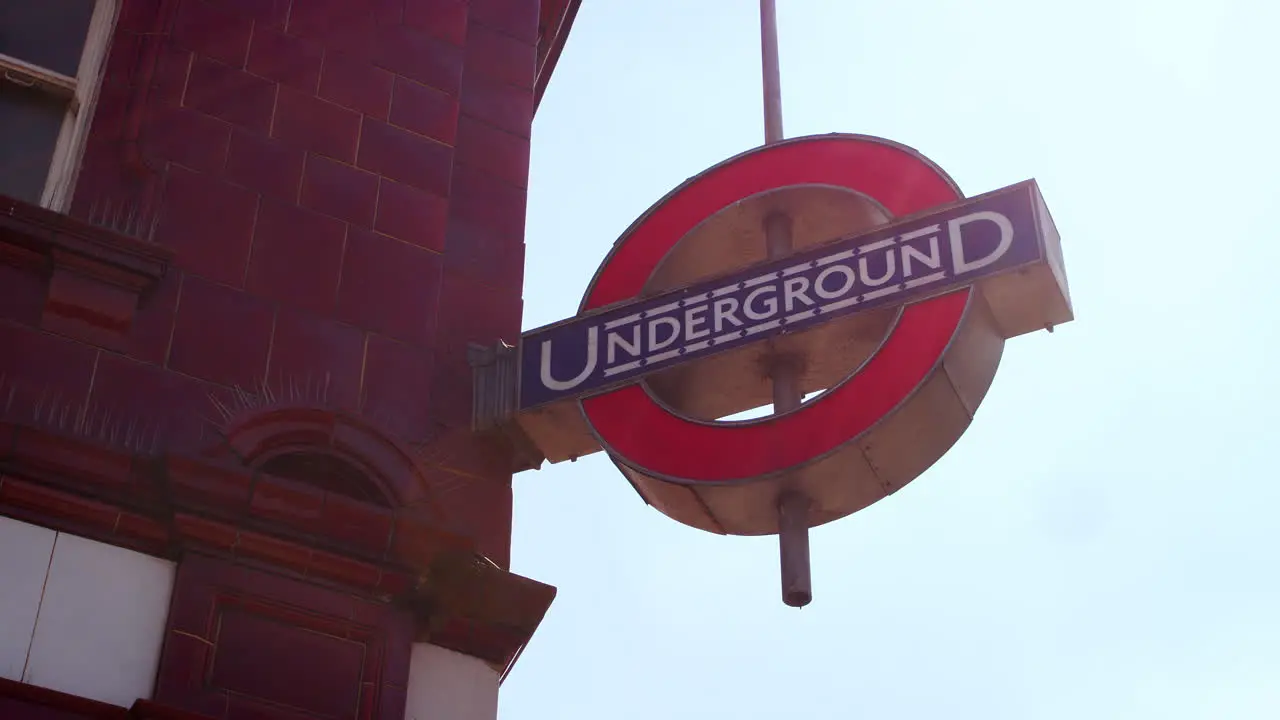 LONDON MAY 2017 London underground sign on tube station exterior Camden Town London NW1 detail