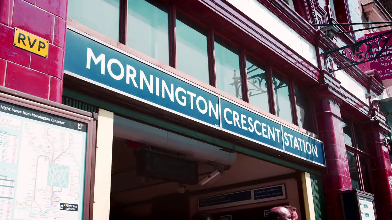 LONDON MAY 2017 Close up of signage at Mornington Crescent Underground station Camden Town London NW1