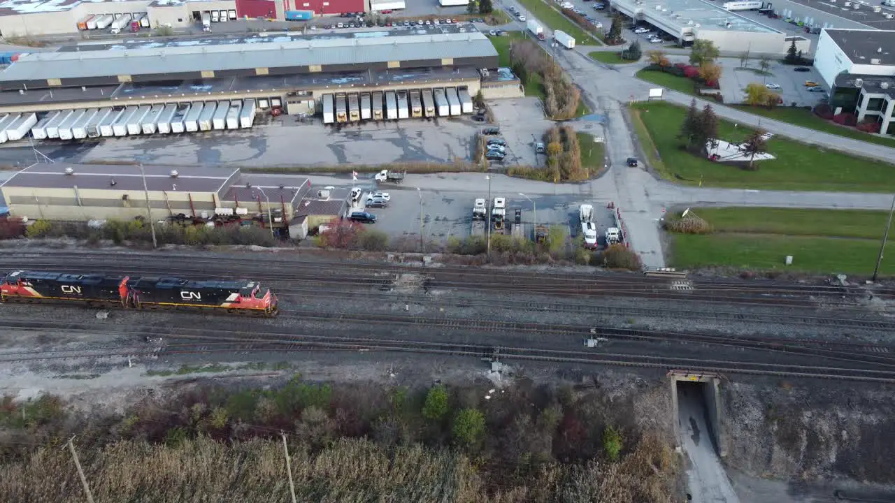 Aerial flyover MacMillan CN Train Yard Canadian National Railway