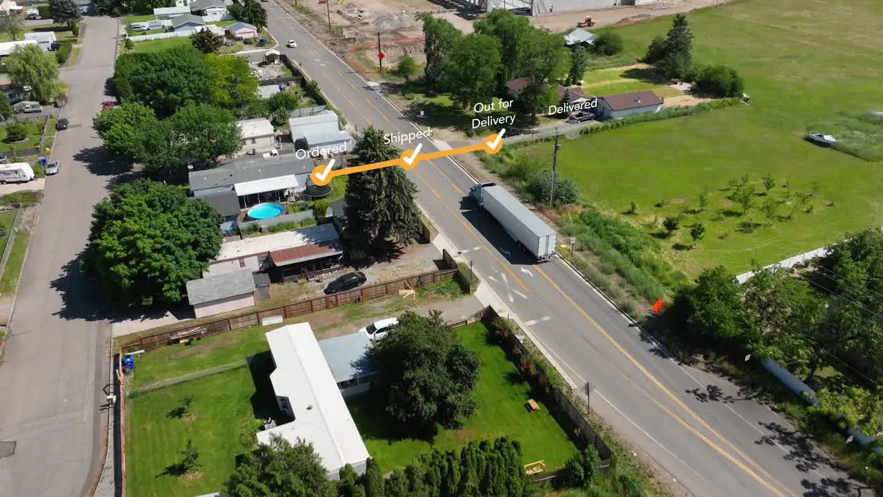 Aerial view of a truck with a load out for delivery