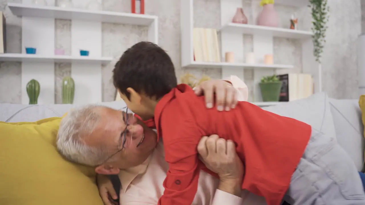 Father and son having fun at home