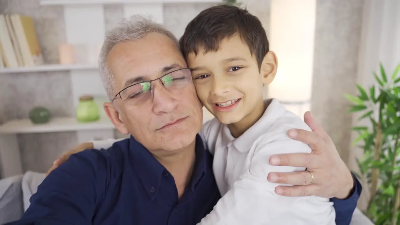 Portrait of happy father and son Selfie father and son taking photo