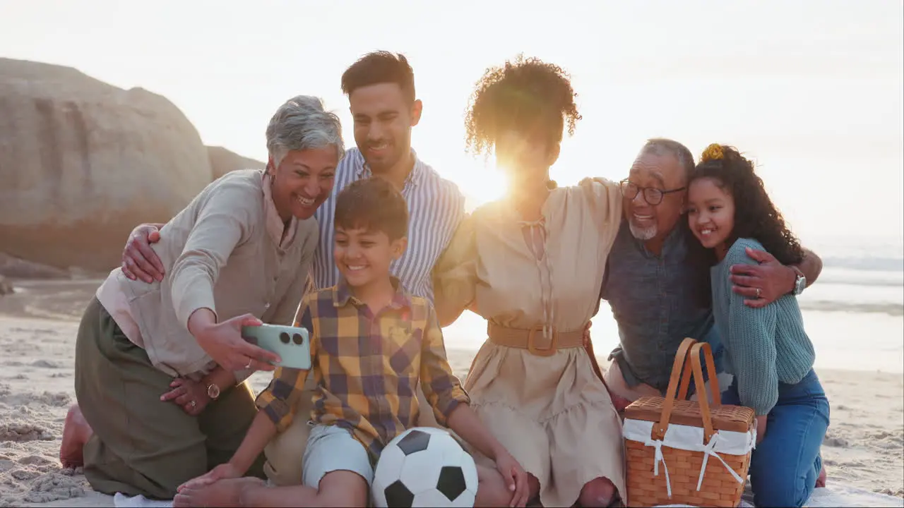 Selfie happy family and beach with love