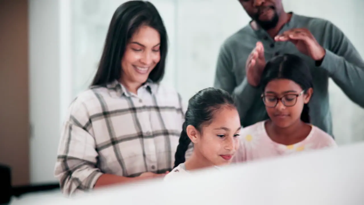 Parents girl kids and bathroom for hair care