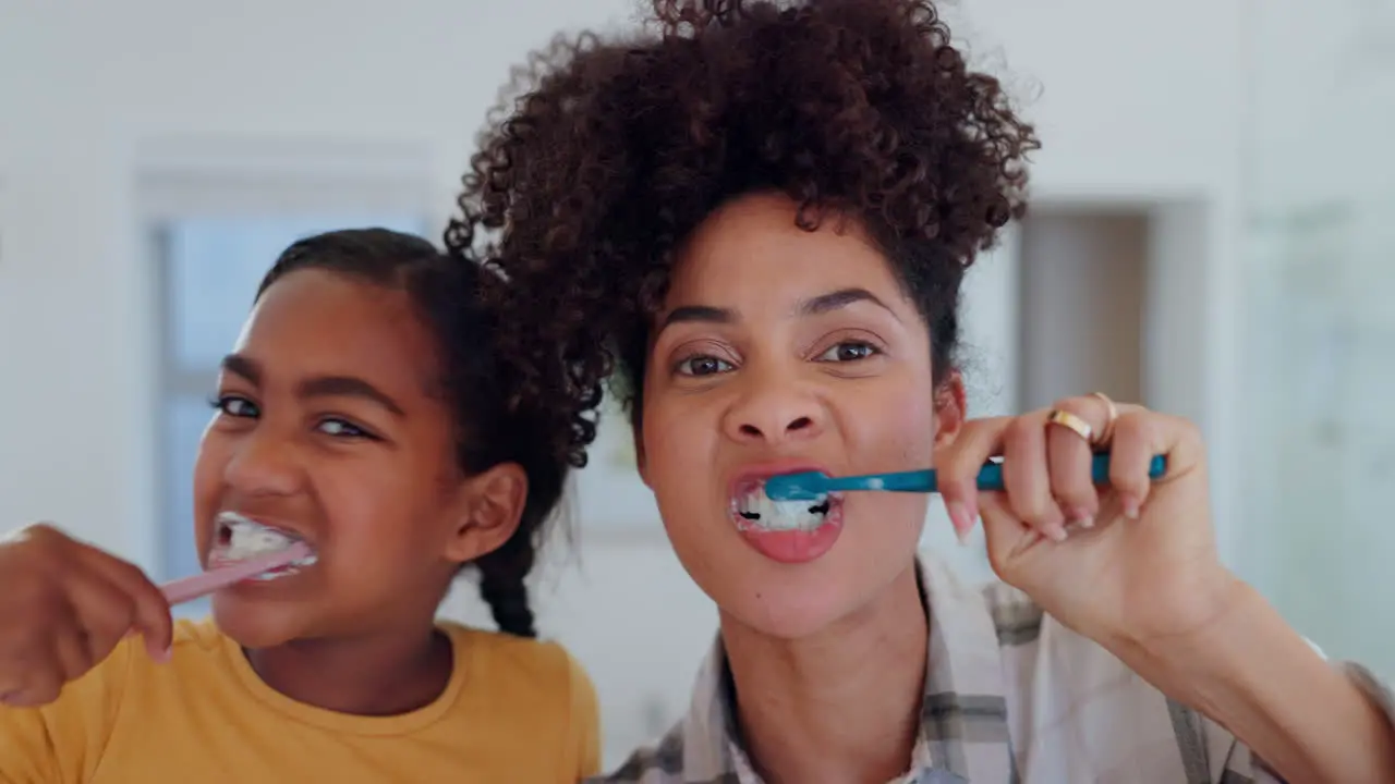 Mother daughter and brushing teeth for dental