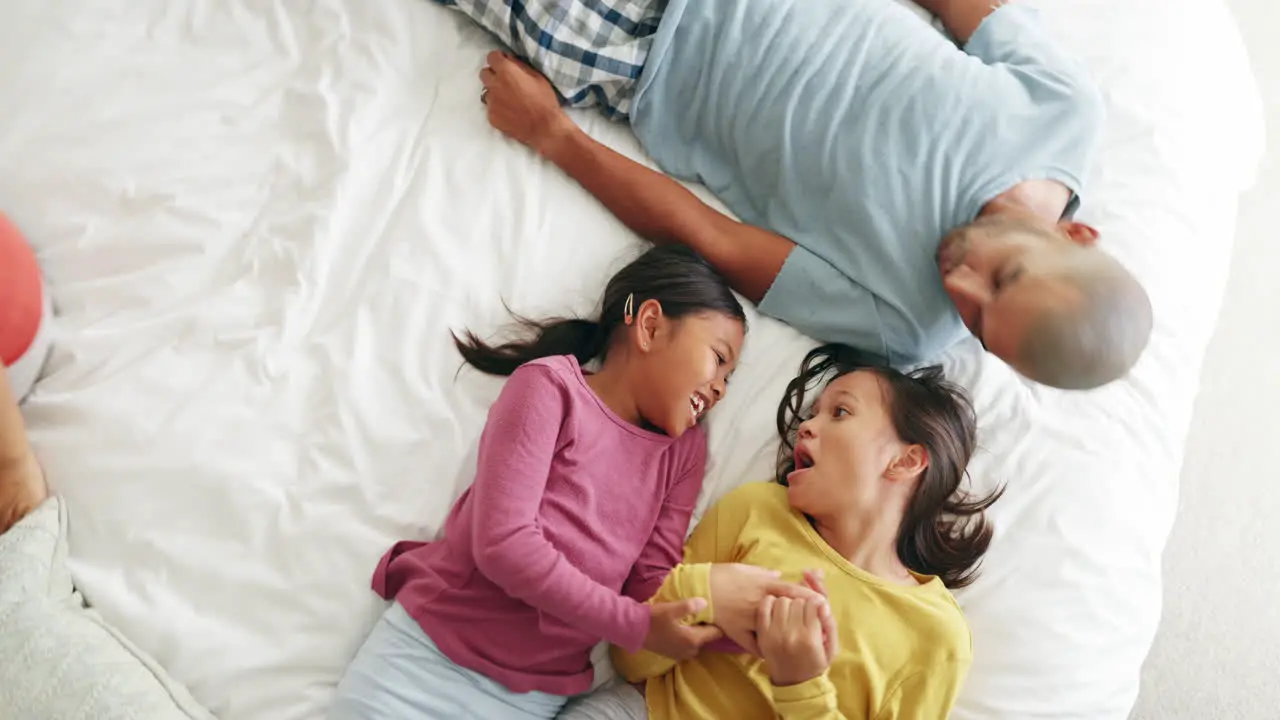 Bedroom top view and happy family love