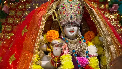 Close Up Of Statue Of Hindu Goddess Durga Mata Ji At Celebration Of Navratri