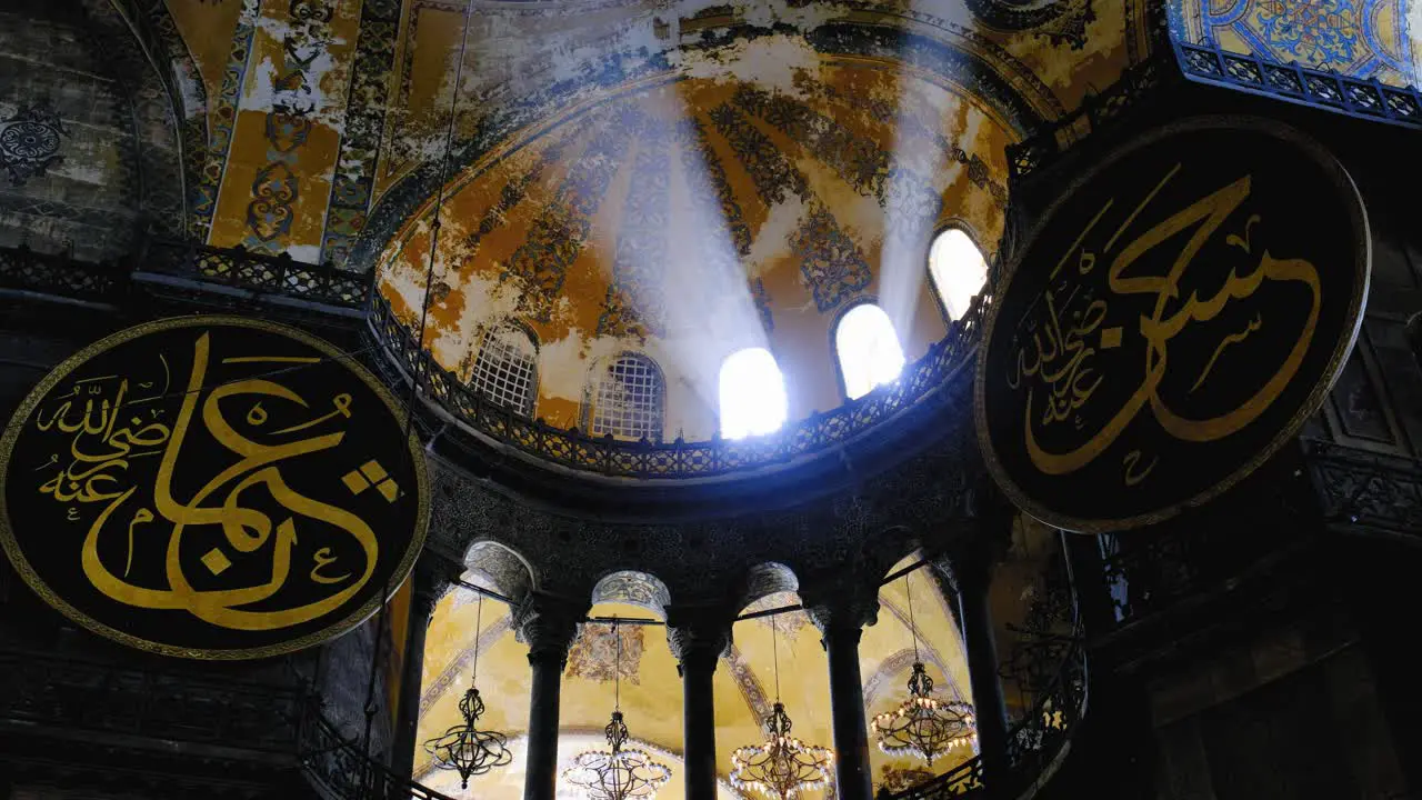 Low Angle Shot of Sunlight Bursting Through Hagia Sophia Windows