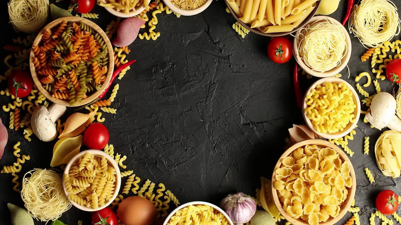 Arranged bowls with pasta assortment