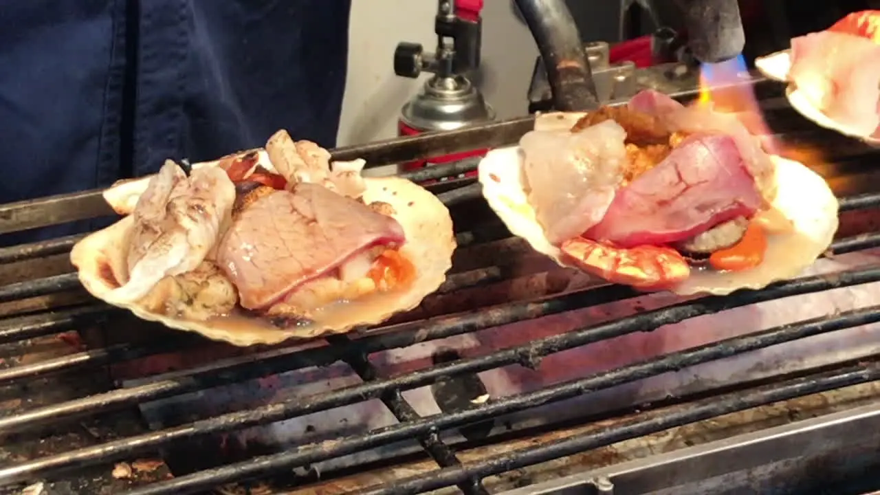 Street food in japan cooked by a blowtorch Seafood Tokyo Market