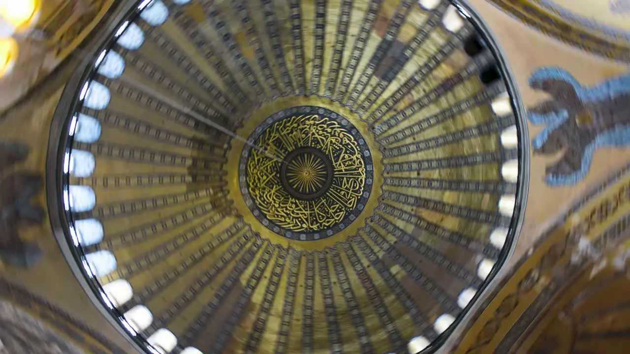 Low Angle Spinning Shot of the Hagia Sophia Dome Ceiling