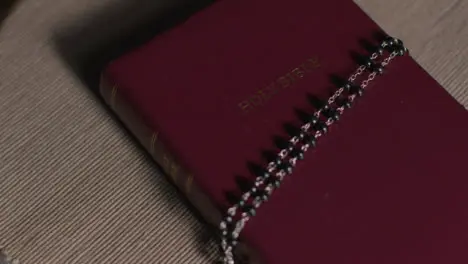 Overhead Shot of Bible and Crucifix