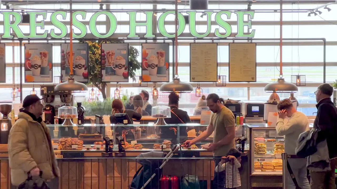 People ordering food at Copenhagen Kastrup Airport Denmark