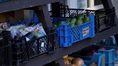 Handheld Shot of Grocery Stores Outdoor Fruit and Vegetable Display