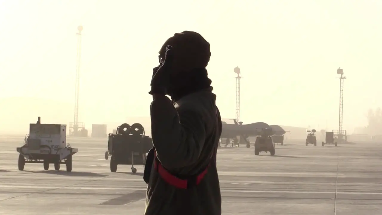 Ground Crew Of the 62Nd Expeditionary Attack Squadron Prepare Mq9 Reaper Military Drone For Takeoff Afganistan