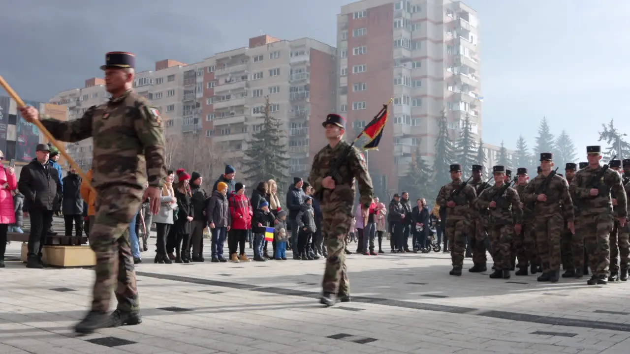 Romanian National Day People Watching Army Soldiers Marching On The Street In Miercurea Ciuc Romania