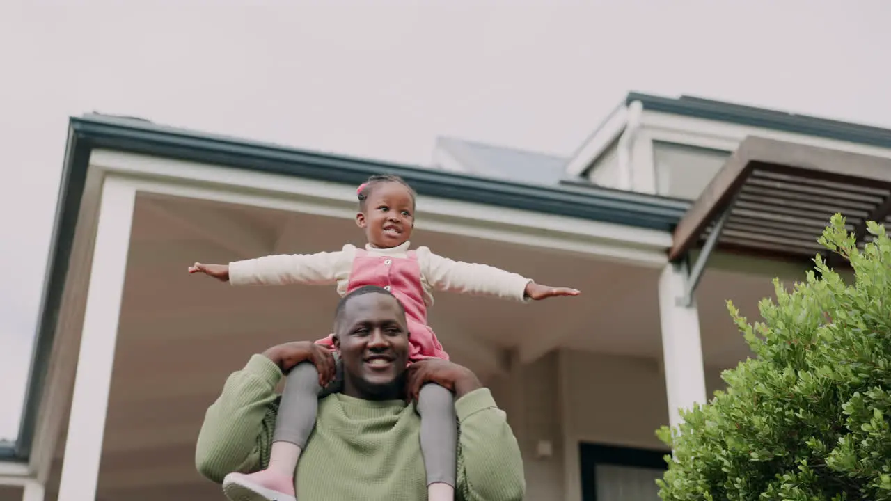 Father airplane or child playing in new home as