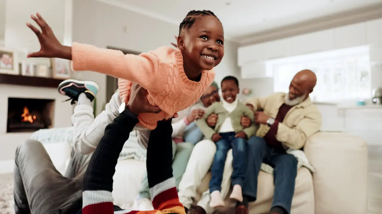 Happy plane and relax with black family in living