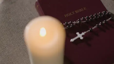 Overhead Shot of a Bible and Crucifix