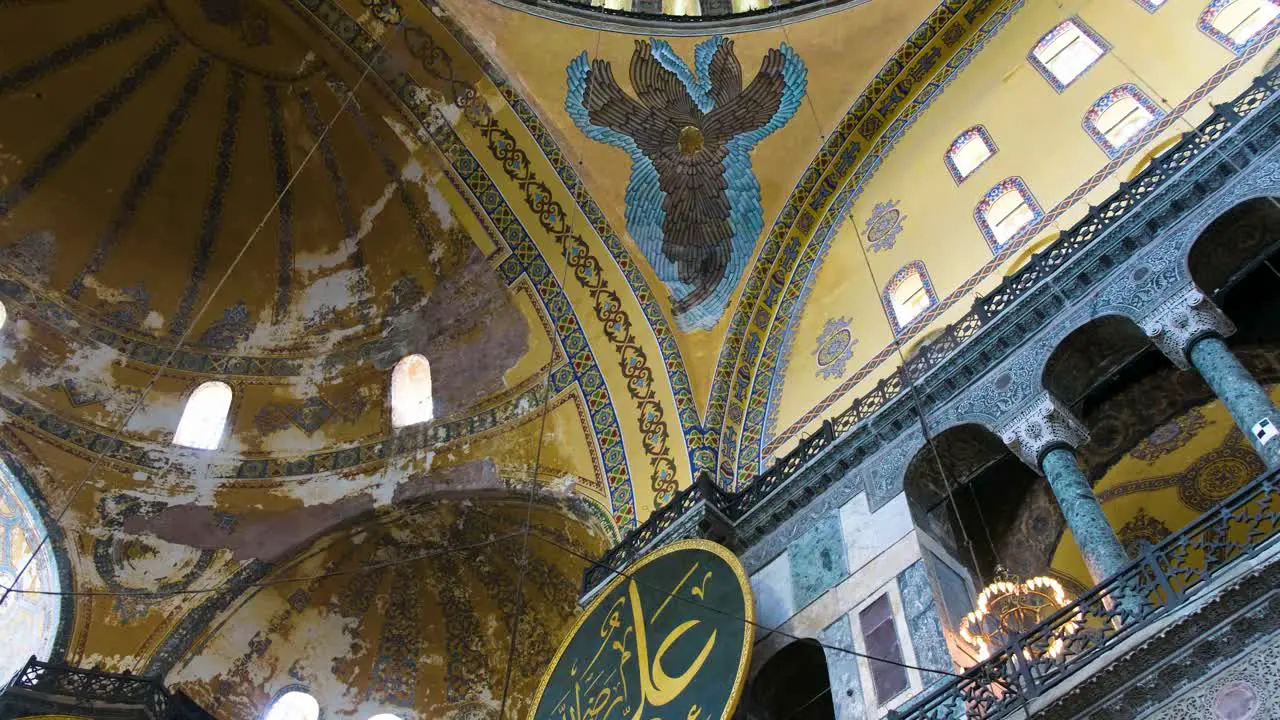 Low Angle Shot Looking Up at the Hagia Sophia Dome Ceiling