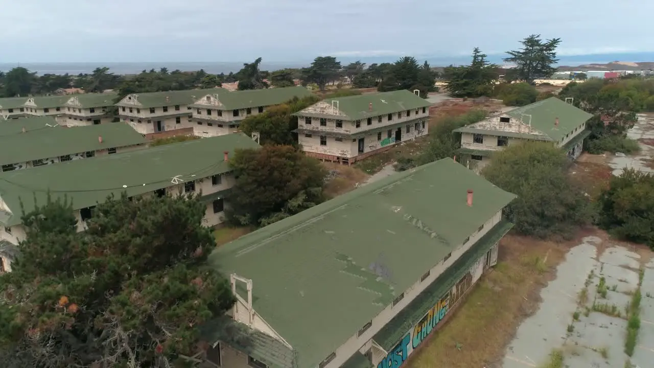 Aerial shot of Abandoned Military Base Barracks Fort Ord Near Monterrey California