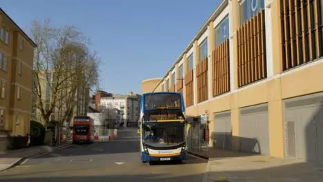 Tracking Shot of Bus Driving Past Westgate Shopping Centre On Castle Street