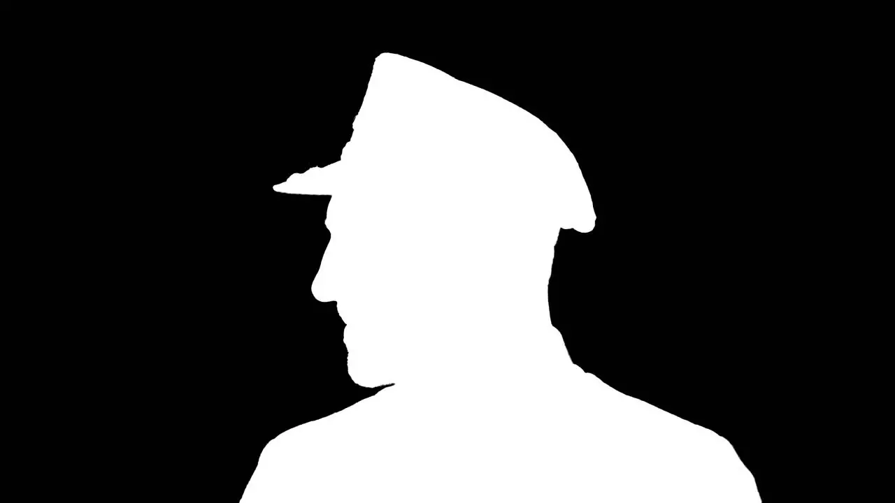 Man soldier saluting white silhouette on black background